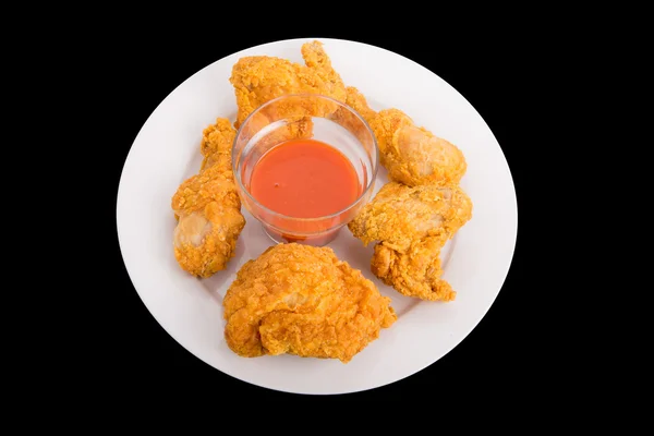 Fried Chicken with Pepper Sauce on White Plate — Stock Photo, Image