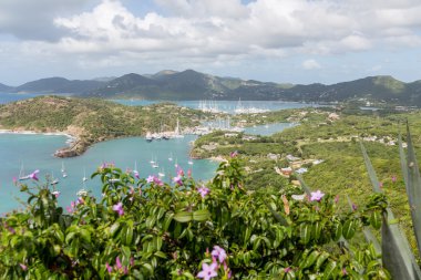Yat Limanı tepe üzerinde çiçekler ötesinde