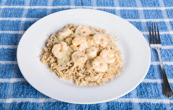 Shrimp Scampi on Brown Rice with Fork