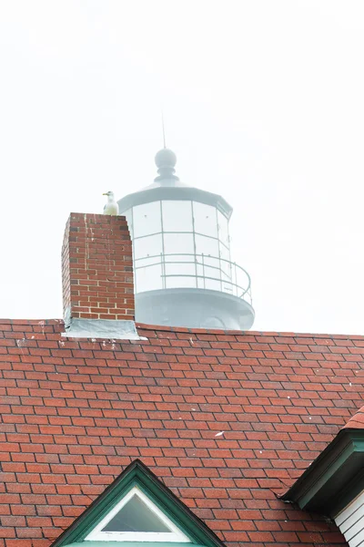 Nebelschwaden hinter rotem Ziegeldach — Stockfoto