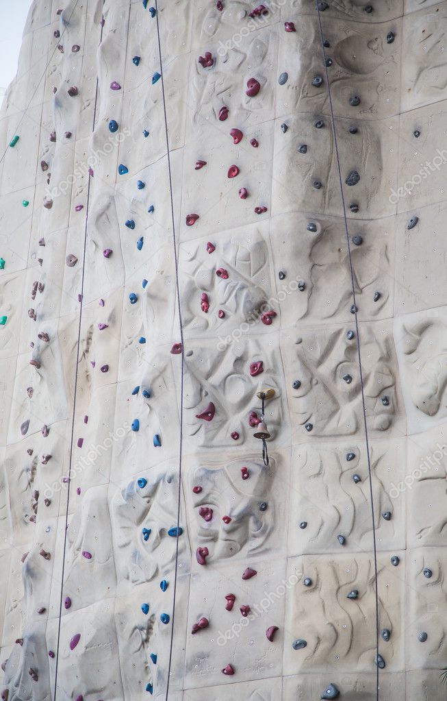Foor And Hand Holds On Rock Climbing Wall Stock Photo