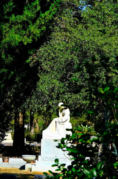 Estatua de piedra blanca más allá de la vegetación —  Fotos de Stock