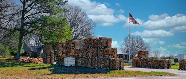 Fire Wood for Sale with American Flag