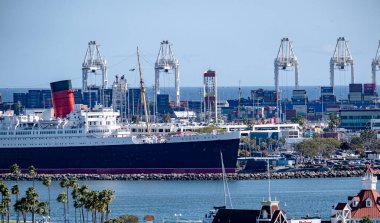 LONG BEACH, CALIFORNIA - April 21, 2022: Long Beach is known for its waterfront attractions, including the Queen Mary. Multiple sports will be held in Long Beach during the 2028 Summer Olympics.