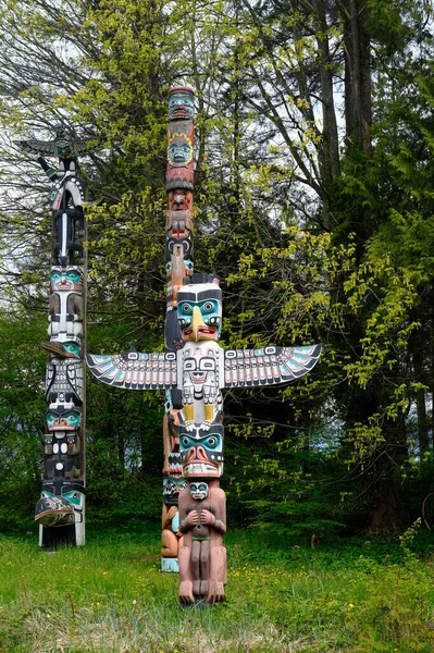 Totem Polacchi Vancouver Stanley Park Vancouver Columbia Britannica Canada — Foto Stock