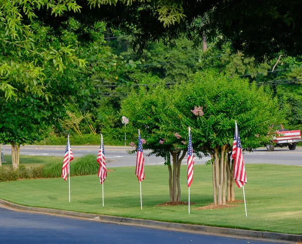 American Flags Row Holidays — 图库照片