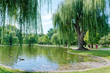 BOSTON, MASSACHUSETTS - 29 Ağustos 2022: Boston, ABD 'nin en eski şehirlerinden biridir ve tarihte zengindir. Bu da barlara, restoranlara ve tarihi mekanlara büyük bir turizm sektörü getiriyor..