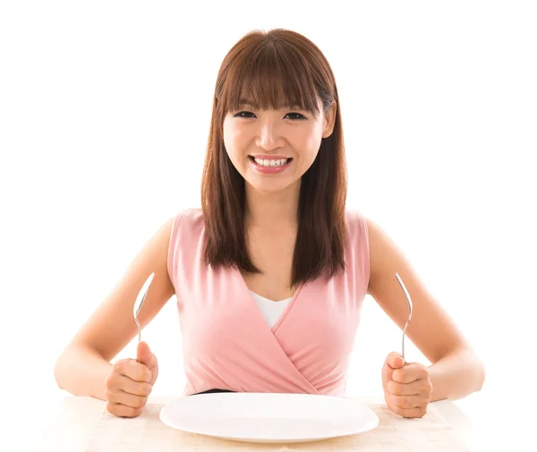 Asian woman ready for food — Stock Photo, Image