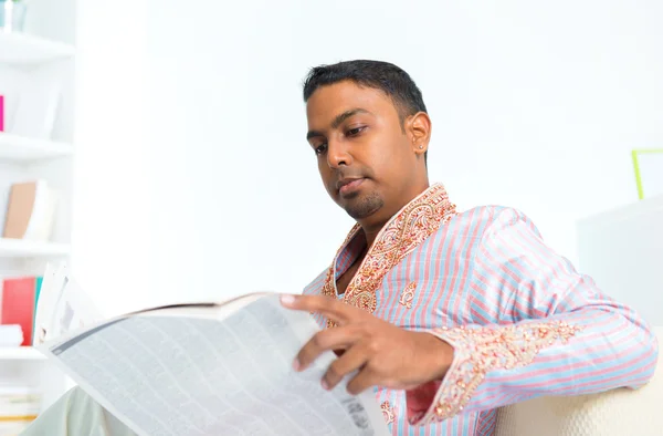 Indian male reading news paper — Stock Photo, Image