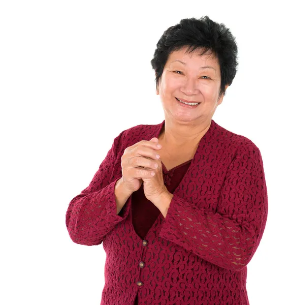 Cinese donna anziana saluto — Foto Stock