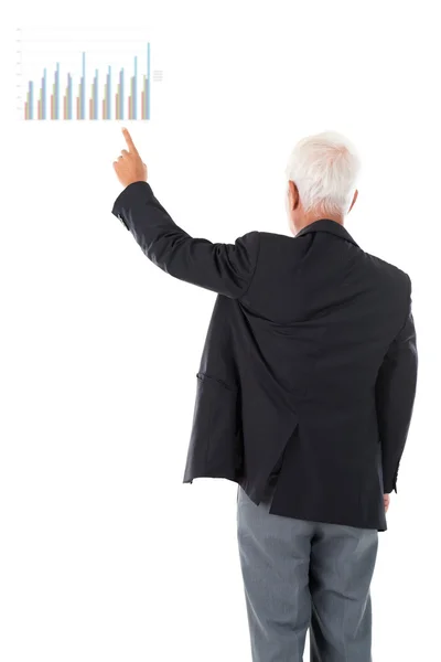 Asian businessman hand pointing business chart — Stock Photo, Image