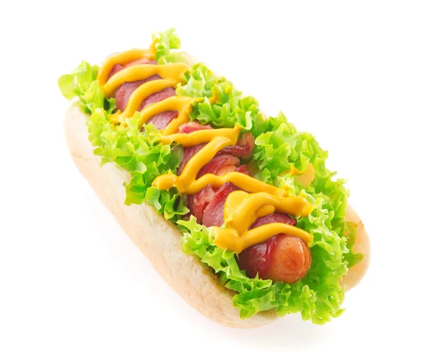 Hotdog à la saucisse au bacon — Photo