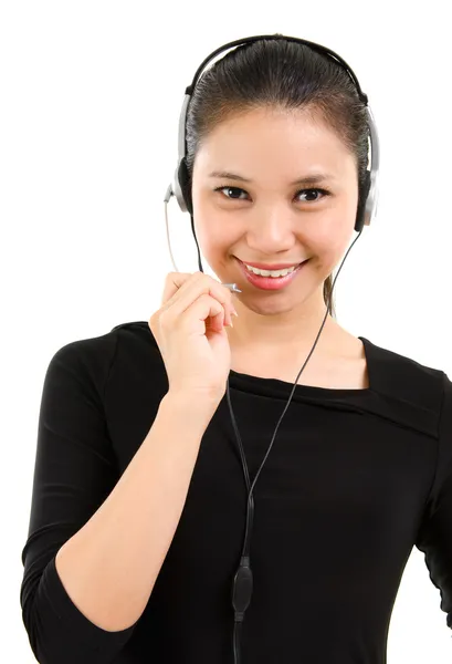 Telemarketing mujer auriculares — Foto de Stock