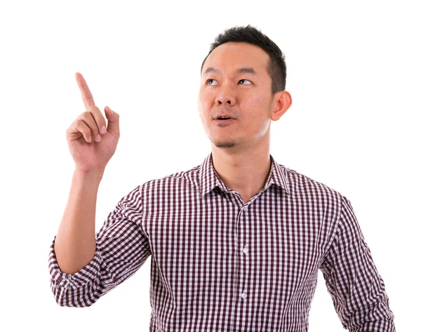 Азиатский мужчина показывает пальцем вверх — стоковое фото