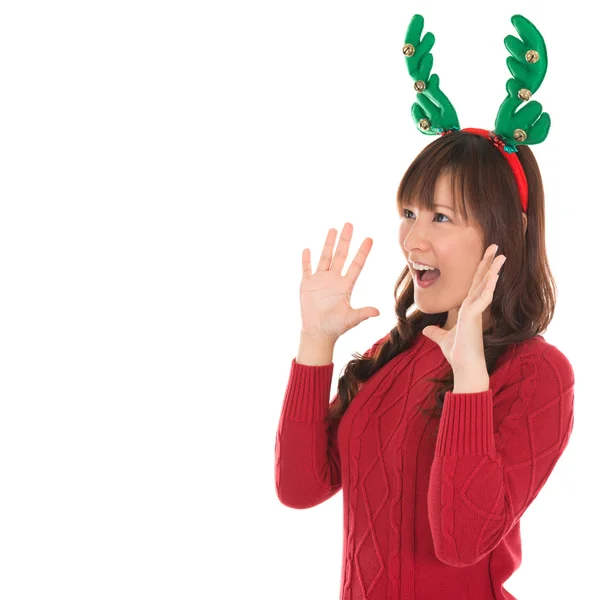 Happy Asian Santa woman shouting — Stock Photo, Image