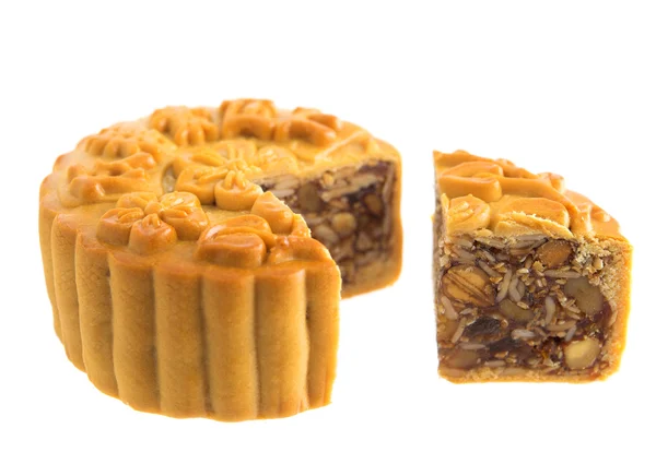 Isolated assorted fruits nuts mooncakes — Stock Photo, Image