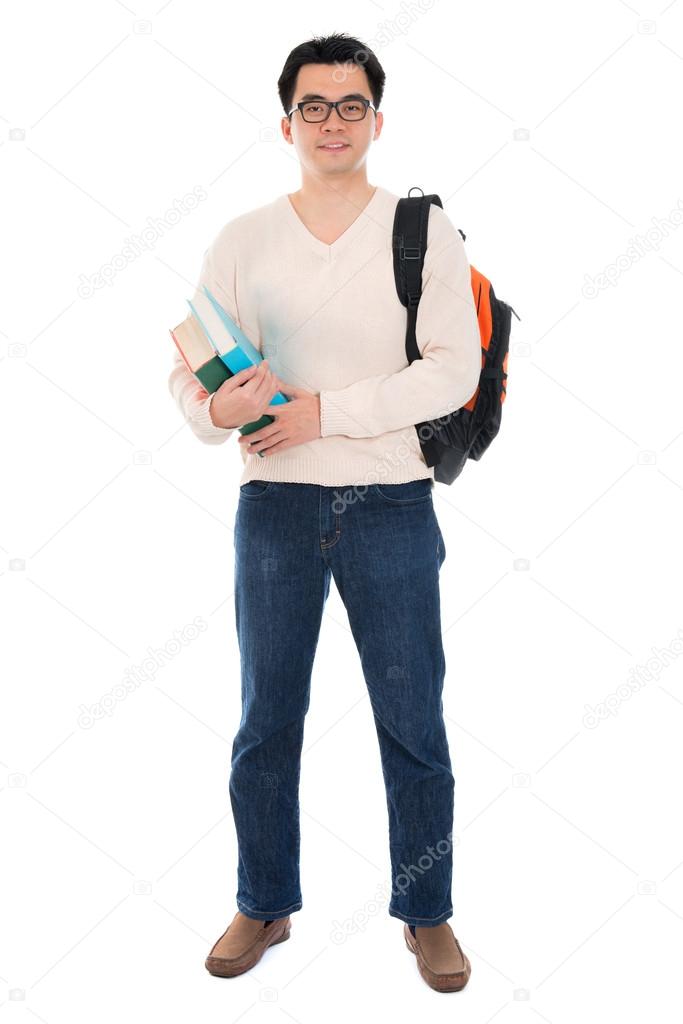 Asian adult student with books