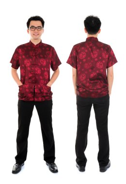 Çin cheongsam erkek ön ve arkadan görünüm