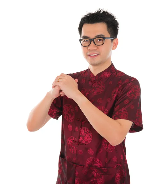 Kinesiska cheongsam manliga hälsning — Stockfoto