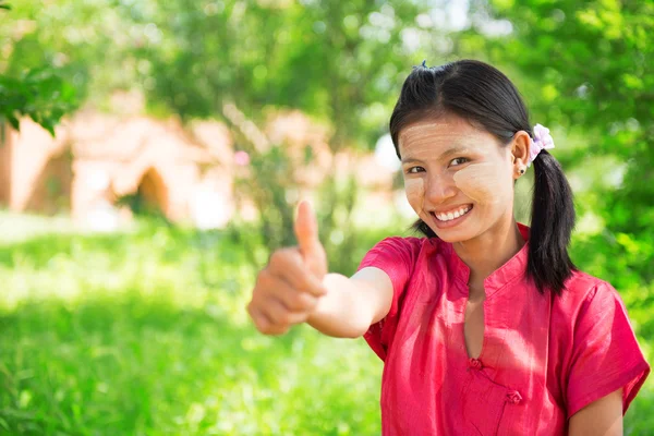 Myanmar Mädchen Daumen hoch — Stockfoto