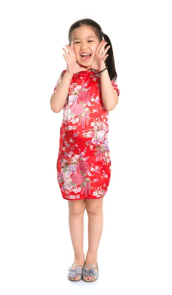 China girl shouting Happy Chinese New — Stock Photo, Image