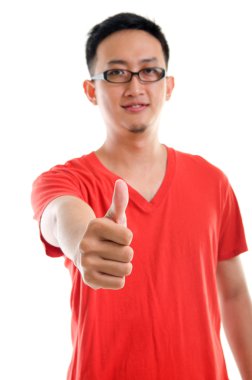Thumb up good looking young Southeast Asian male clipart