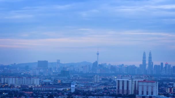 Timelapse over Kuala Lumpur City, Malaysia, from day to dusk to night. — Stock Video