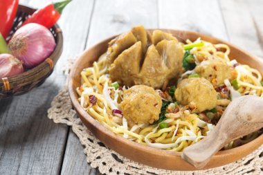 Traditional Indonesian meatball noodles clipart