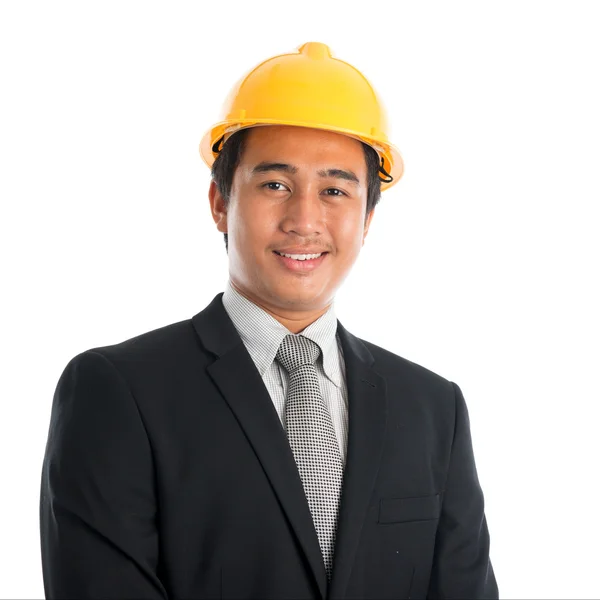 Asian man wearing yellow hardhat. — Stock Photo, Image