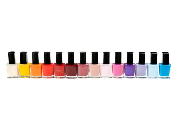 Colored nail polish in a row — Stock Photo, Image