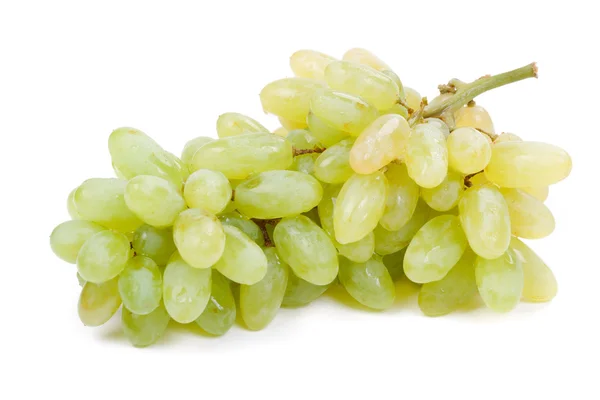 Ramo de uvas blancas con gotas de agua aisladas sobre blanco — Foto de Stock
