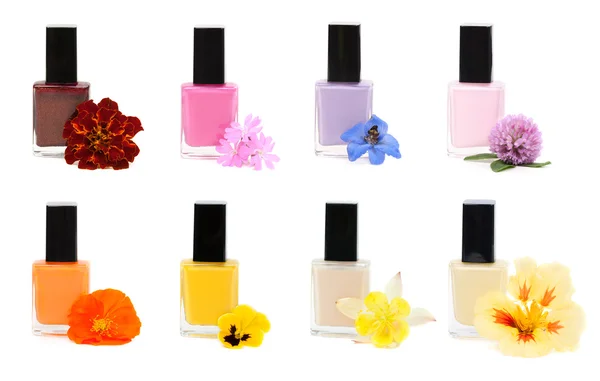 Collage Nail polish with flower — Stock Photo, Image