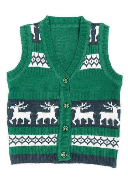 Knitted vest with a Christmas ornament (with deer) — Stock Photo, Image