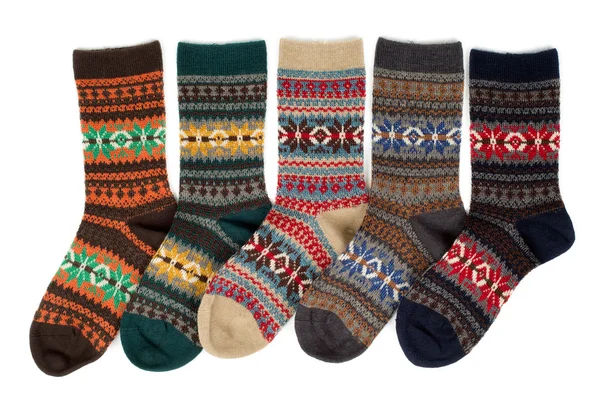 Fünf Wollsocken mit Muster — Stockfoto