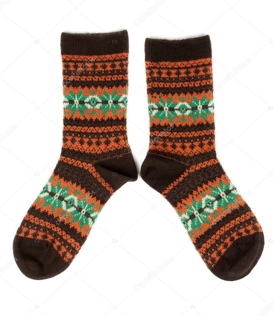 pair of wool socks with a pattern