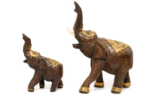 Two wooden statues of elephants — Stock Photo, Image