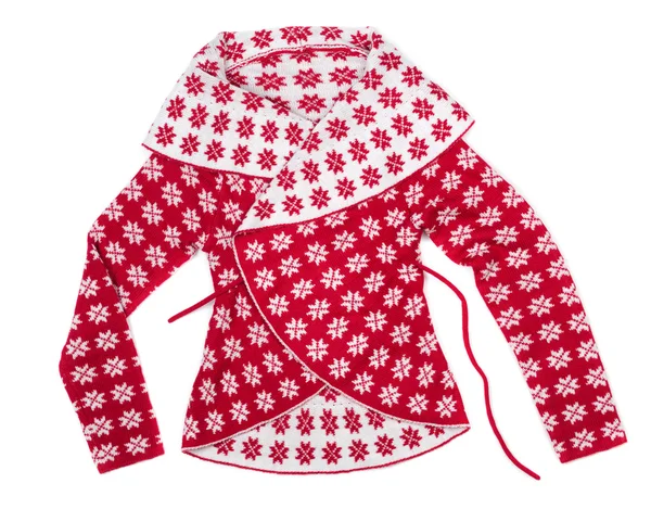 Women's fashion knitted sweater with a pattern of snowflakes — Stock Photo, Image