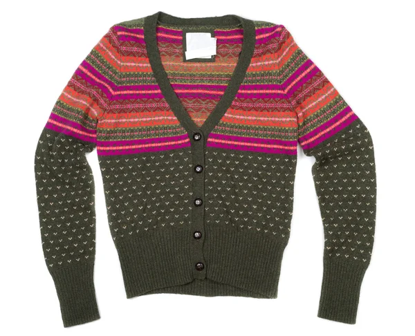 Зеленый вязаный свитер с цветовым узором — стоковое фото