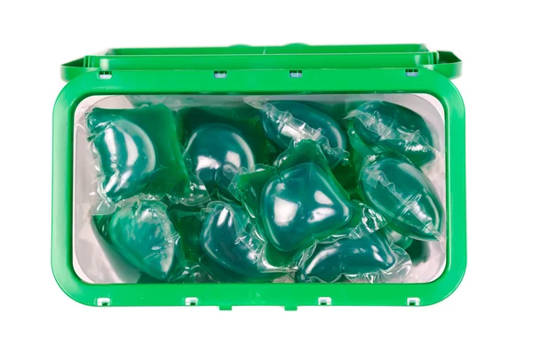 Green gel laundry capsules — Stock Photo, Image