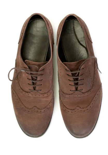 Pair of brown casual design women's shoes. View from above — Stock Photo, Image