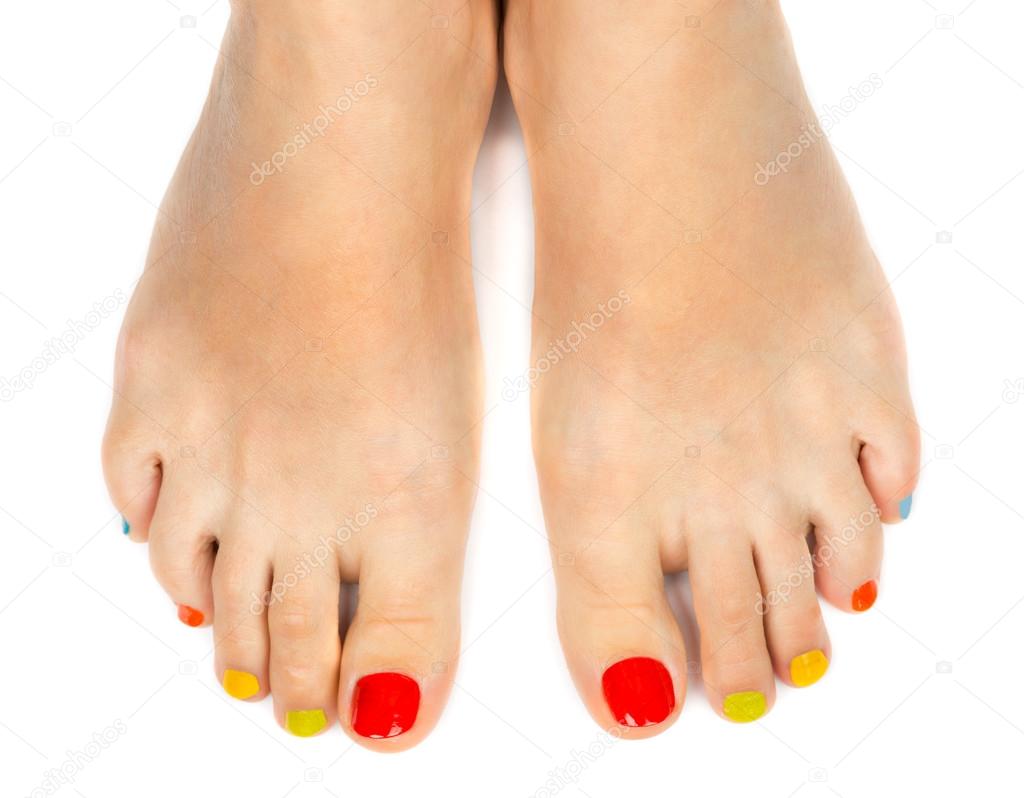 Female feet with a pedicure color