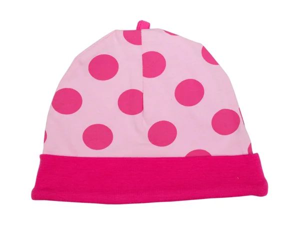 Pink baby hat with polka dots — Stock Photo, Image