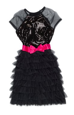 Kırmızı yay ile siyah elbise