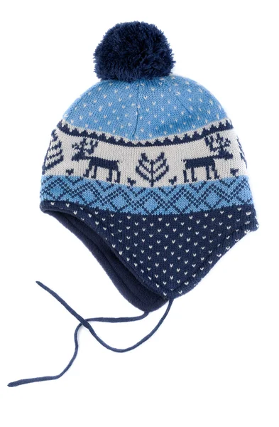 Baby knitted hat with pattern deer — Stock Photo, Image