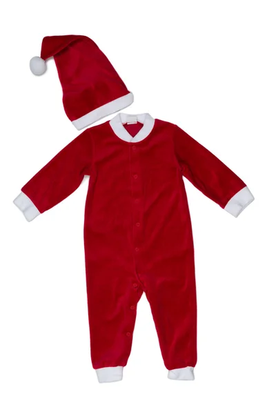 Red kids winter Christmas jumpsuit made from sheepskin — Stock Photo, Image