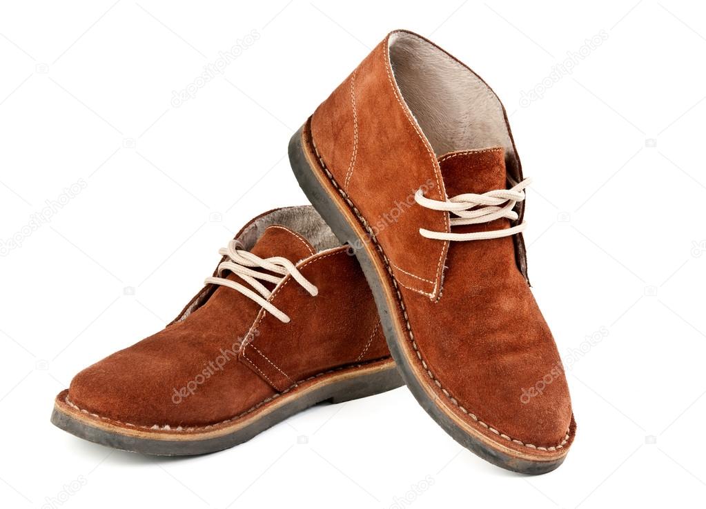 pair of brown suede shoes
