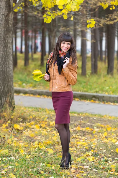 Menina bonita magro em uma floresta de outono — Fotografia de Stock
