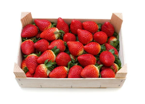 Fresas con caja de madera . — Foto de Stock