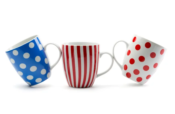 Three porcelain cup with stripes and dots — Stock Photo, Image