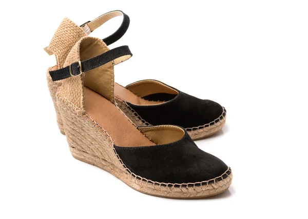 Par de zapatos de verano beige con ante negro — Foto de Stock